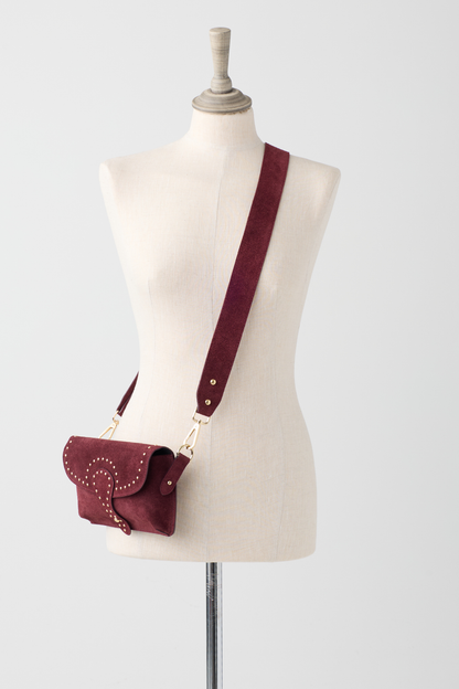 Berry Suede Wide Strap Cross Body Bag w/Studs