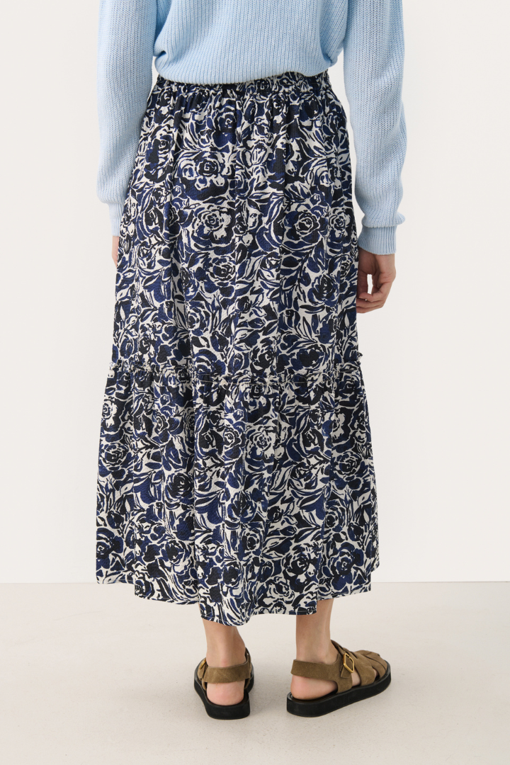 Part Two Nadeem Navy Rose Print Skirt