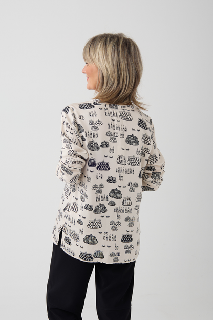 Milano Cream Make Up Print V Neck Blouse