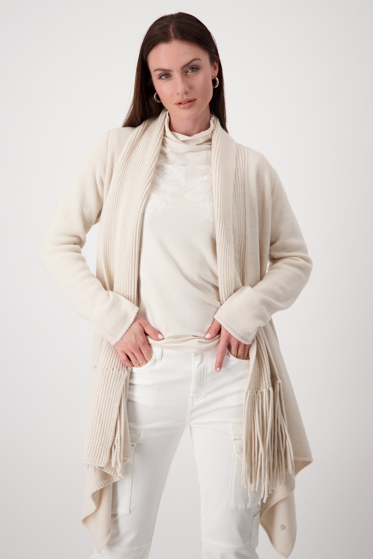 Monari Sandshell Cardigan with Scarf Collar