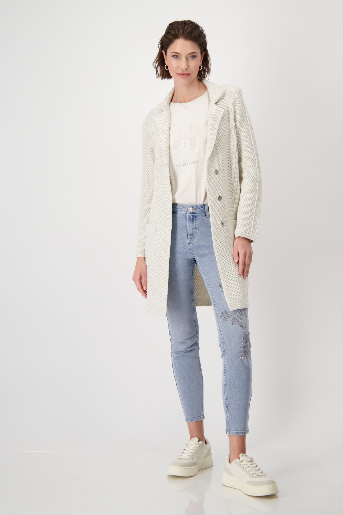 Monari Sandshell Long Cardigan with Lapel Collar