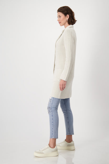 Monari Sandshell Long Cardigan with Lapel Collar