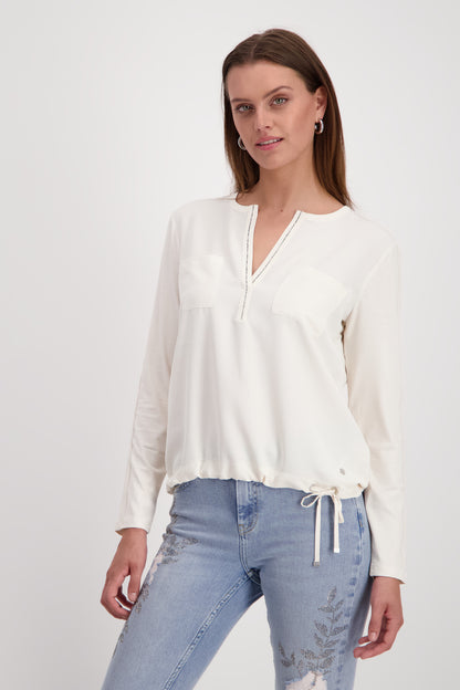 Monari Sandshell Blouse with Rhinestone Trim