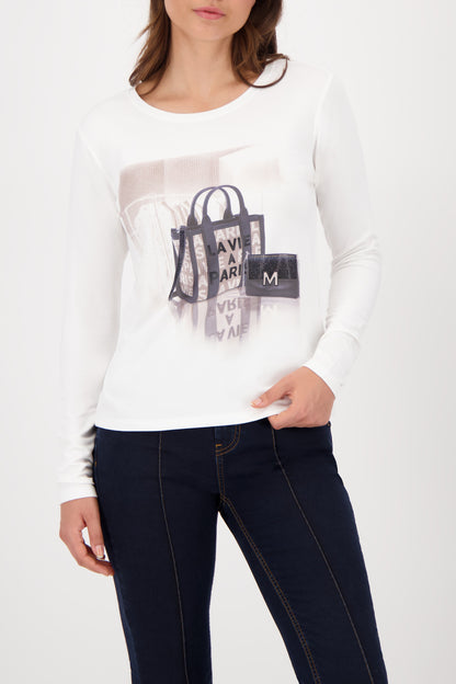 Monari Off-White Print/Rhinestone LS Top
