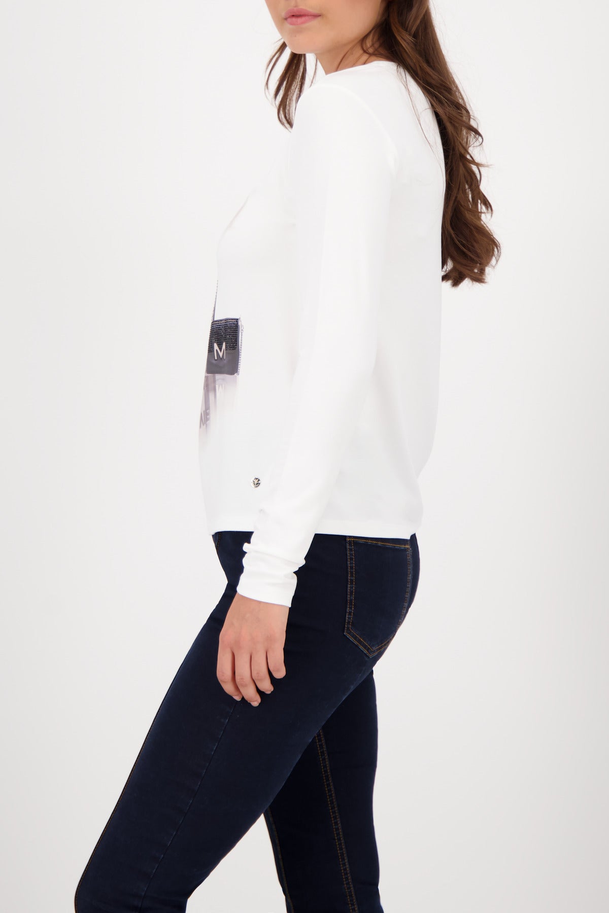 Monari Off-White Print/Rhinestone LS Top