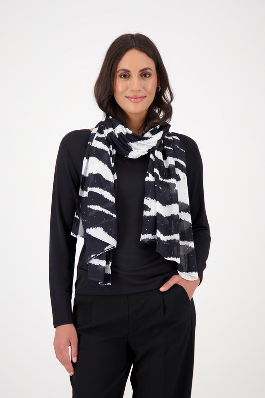 Monari Black Zebra Rhinestone Scarf