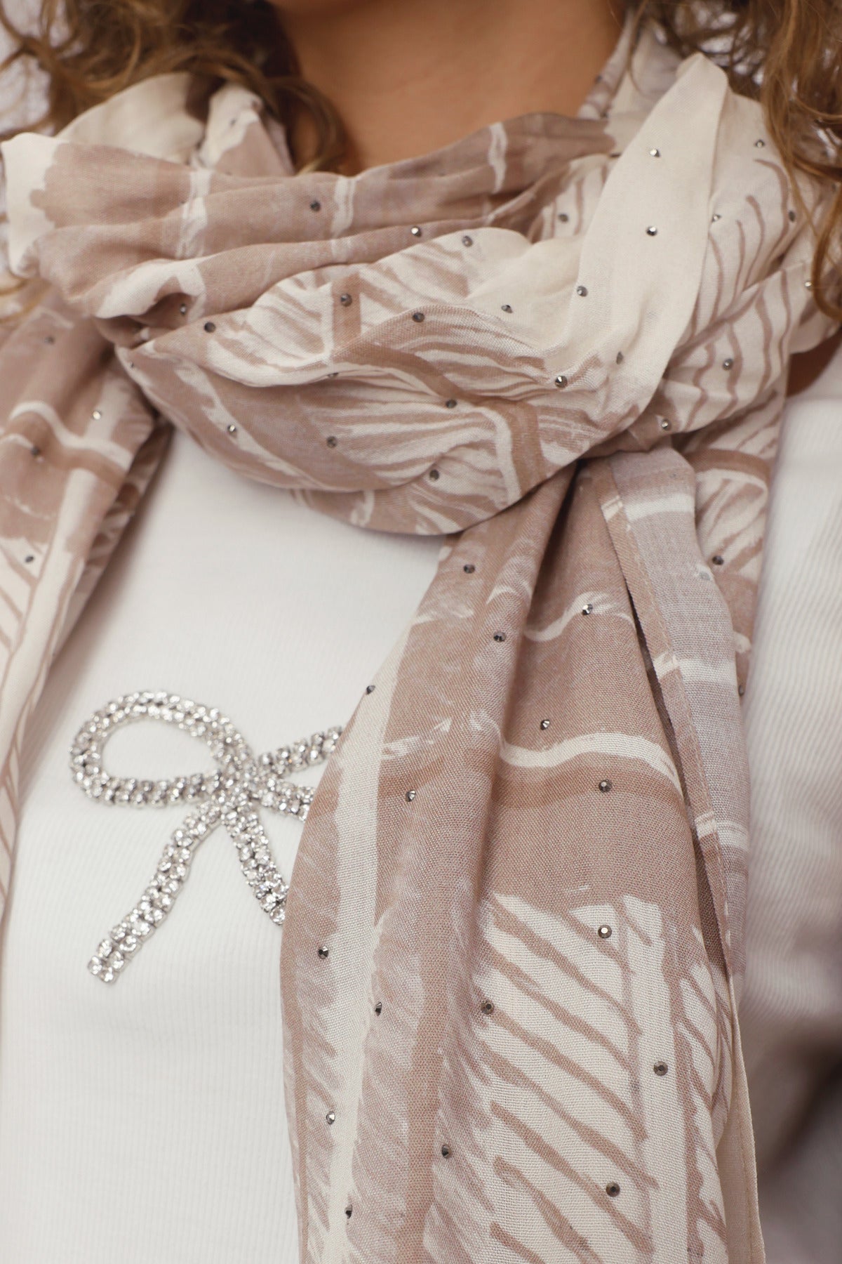 Monari Truffle Pattern Rhinestone Scarf