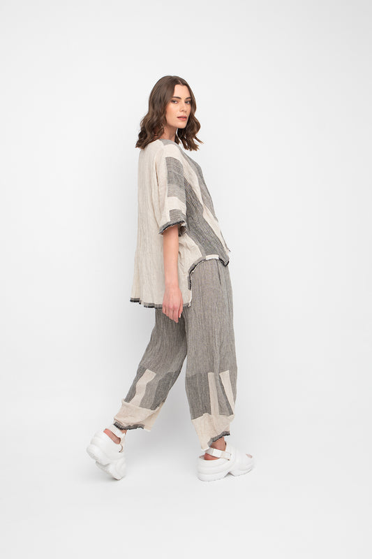 Ozai n Ku Stripes Balloon Leg Trousers