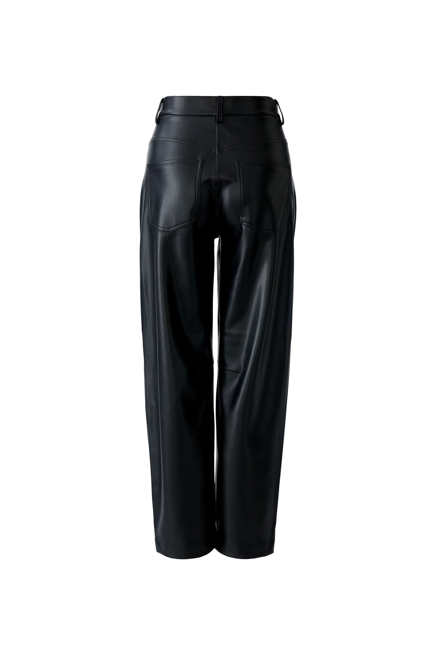 Oui Black Leather Look Barrel Trousers