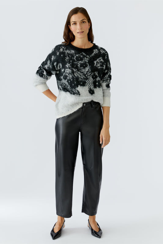 Oui Black Leather Look Barrel Trousers