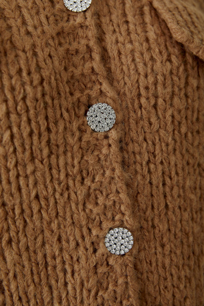Oui Camel Sparkle Button Cardigan