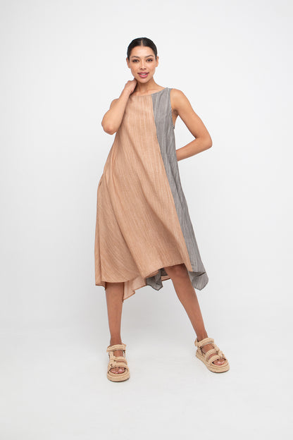 Ozai n Ku Taupe/Caramel Crinkle Dress