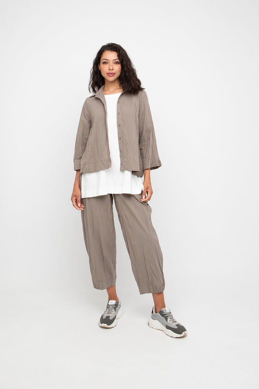 Ozai n Ku Olivine Crinkle Pleat Shirt