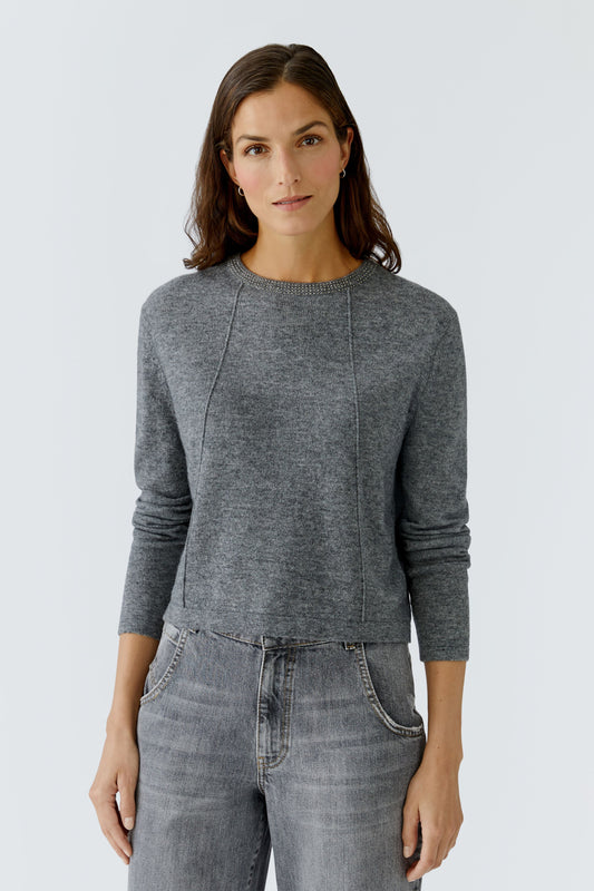 Oui Grey Decorative Stone Collar Jumper