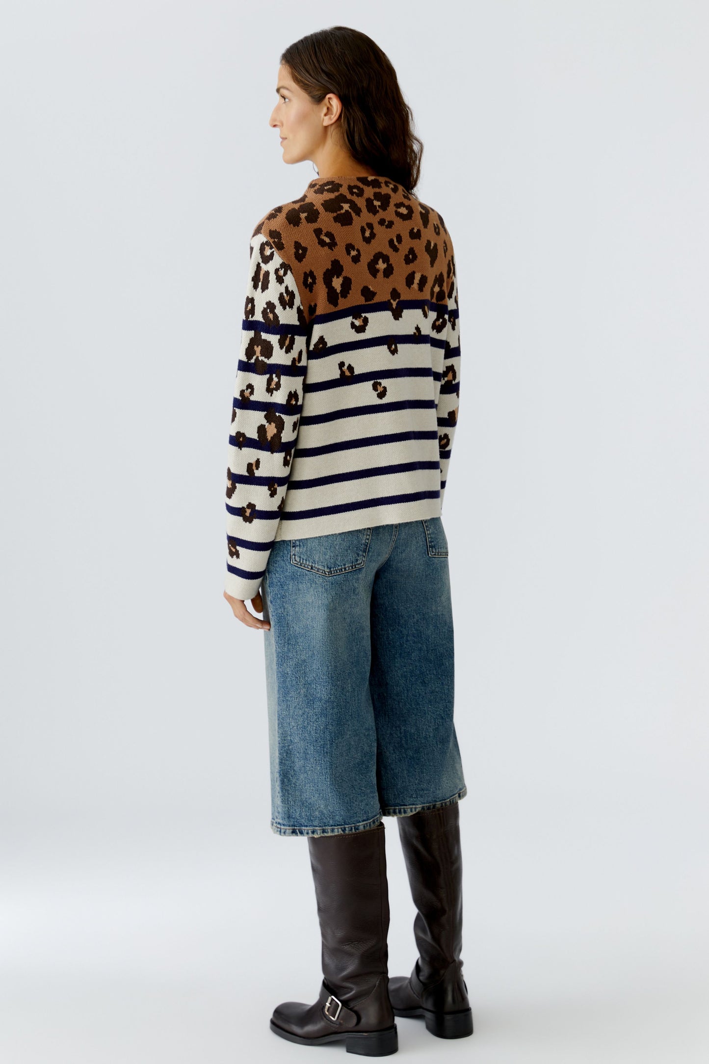 Oui Off White/Camel Animal/Stripped Jumper