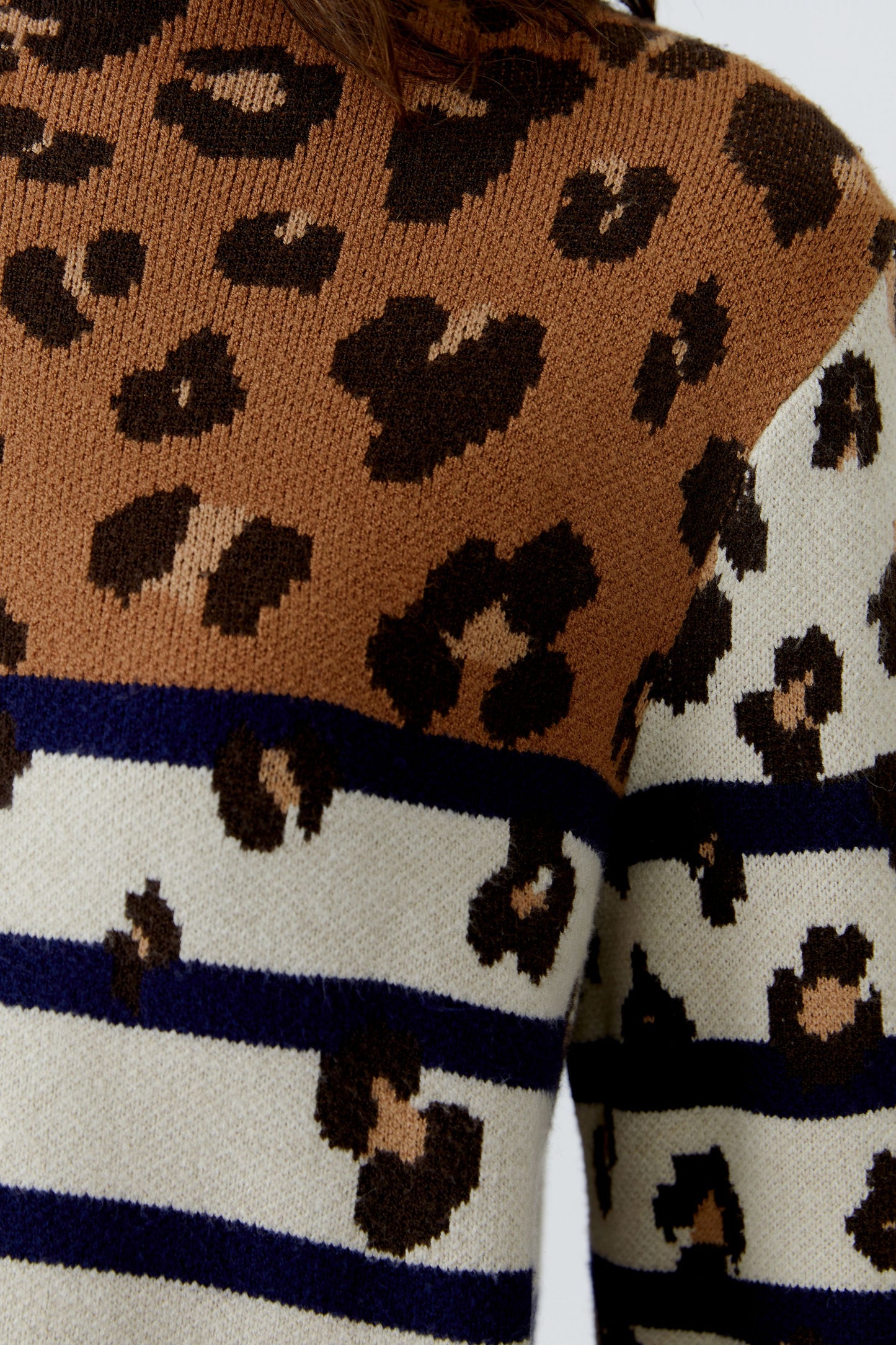 Oui Off White/Camel Animal/Stripped Jumper
