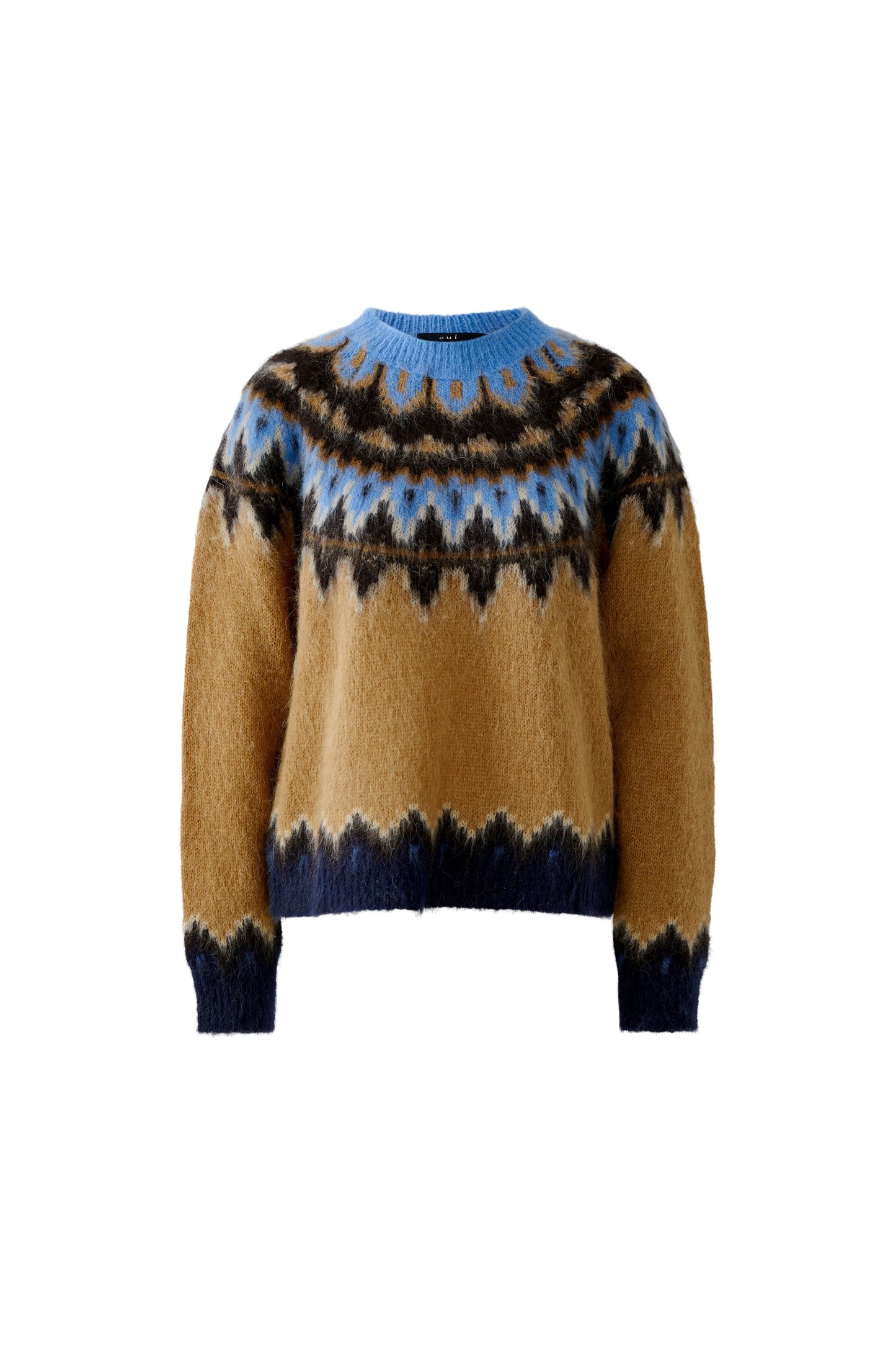 Oui Dark Camel/Blue Pattern Jumper