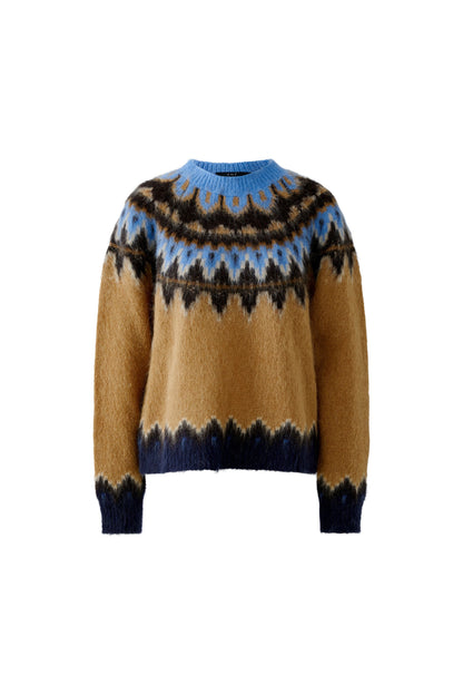 Oui Dark Camel/Blue Pattern Jumper