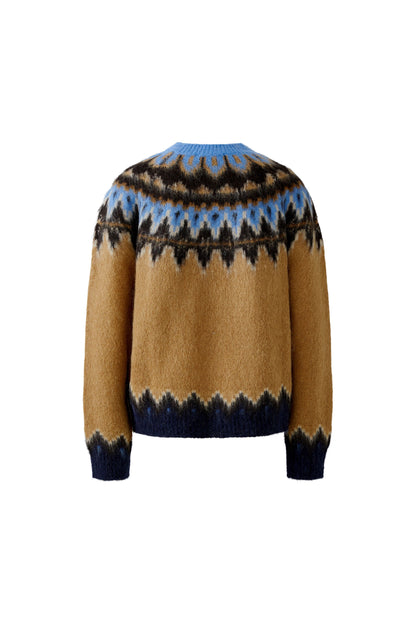 Oui Dark Camel/Blue Pattern Jumper
