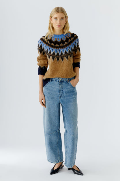 Oui Dark Camel/Blue Pattern Jumper