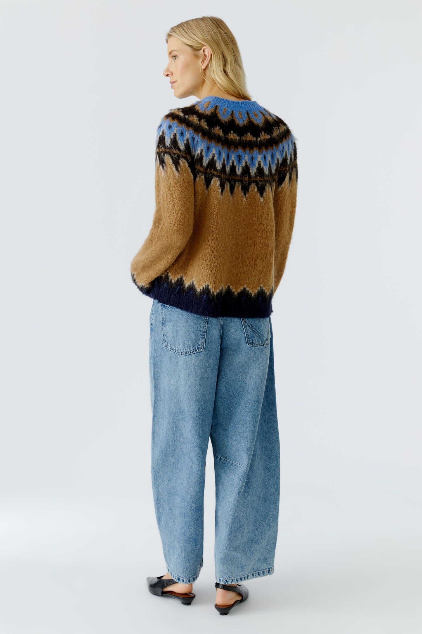 Oui Dark Camel/Blue Pattern Jumper