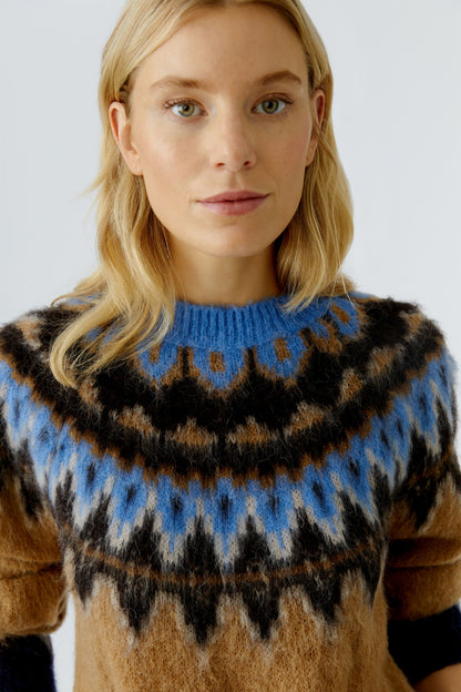Oui Dark Camel/Blue Pattern Jumper