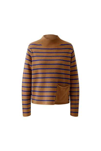 Oui Dark Camel/Blue Stripped Jumper