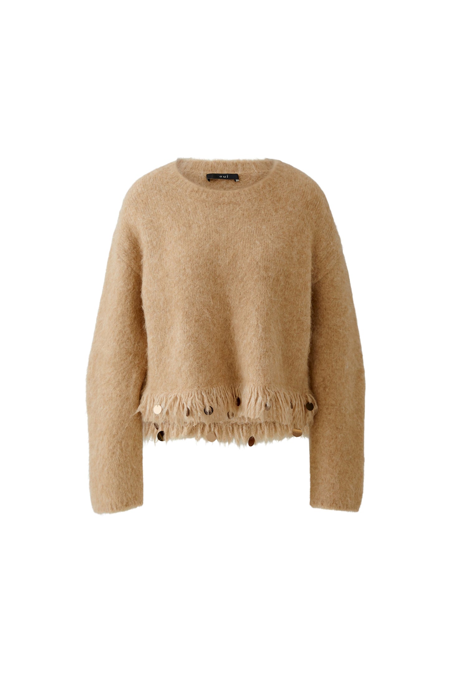 Oui Beige Melange Fringe Edge Jumper