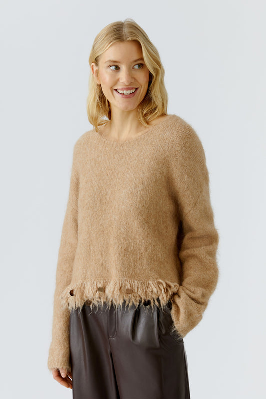Oui Beige Melange Fringe Edge Jumper