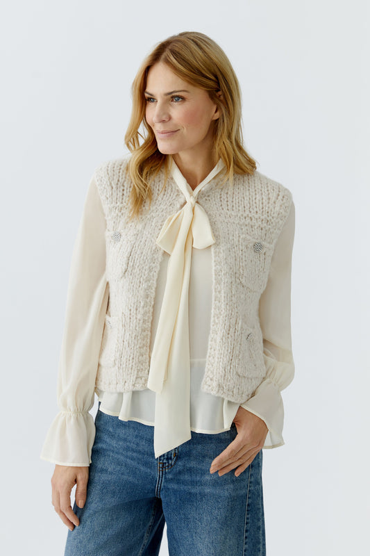 Oui Light Beige Melange Knitted Waistcoat