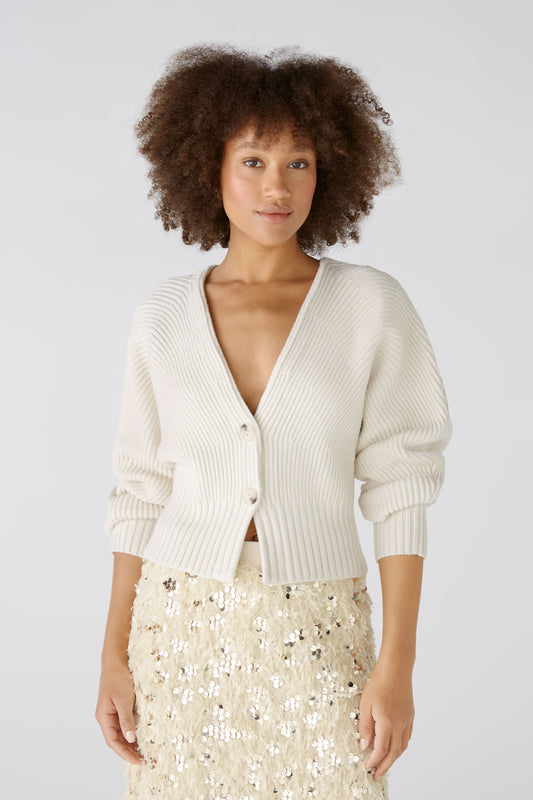 Oui Off White Ribbed Cardigan