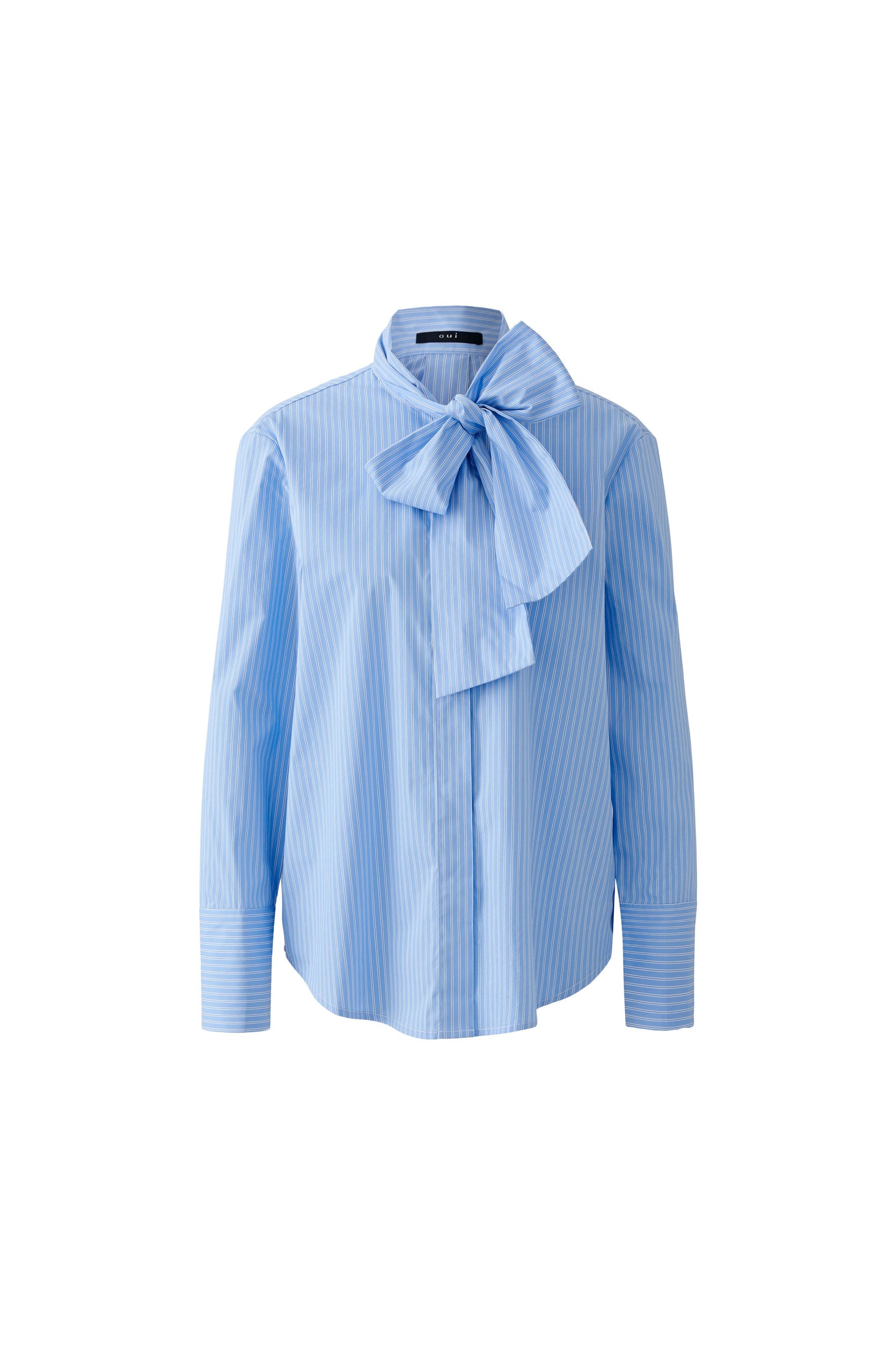 Oui Blue/White Stripe Pussy Bow Blouse