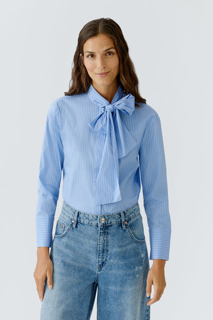 Oui Blue/White Stripe Pussy Bow Blouse