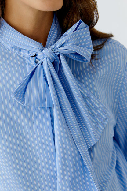 Oui Blue/White Stripe Pussy Bow Blouse