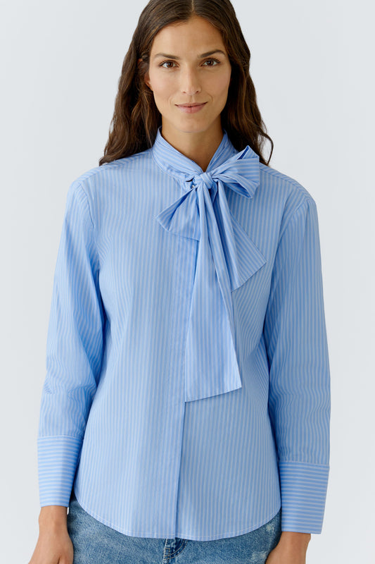 Oui Blue/White Stripe Pussy Bow Blouse