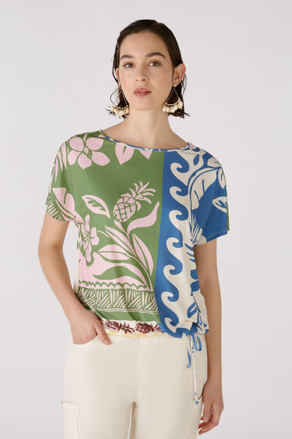 Oui Blue & Green Top with Drawstring Waistband