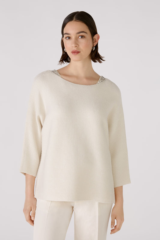 Oui Off White Jumper with Side Slits