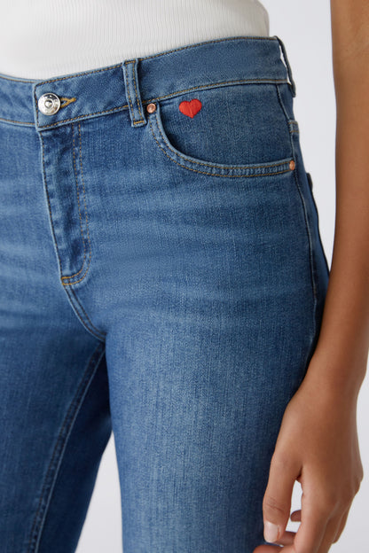 Oui DK Blue Denim Jeans with Heart Motif