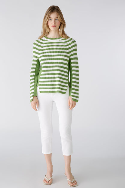 Oui Green & White Stripe Jumper with Side Zips