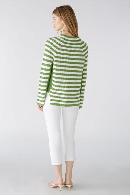 Oui Green & White Stripe Jumper with Side Zips