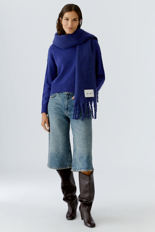 Oui Blue Ribbon Chunky Fringe Scarf