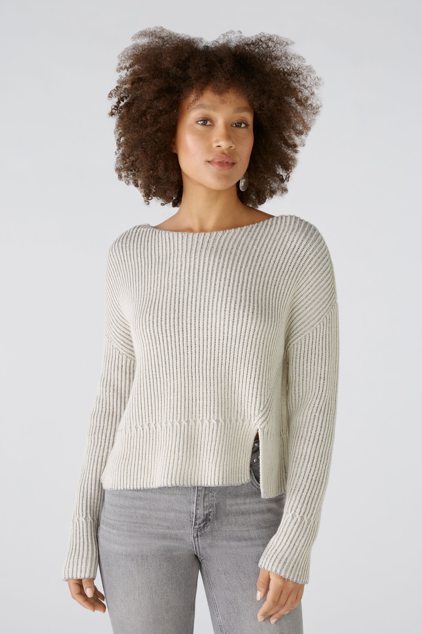 Oui Light Stone Grey Jumper / Shiny Yarn