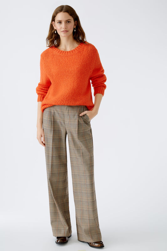 Oui Stone/ Grey Check Pleated Trousers