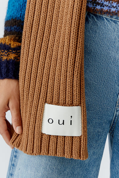 Oui Camel Rib Knit Scarf
