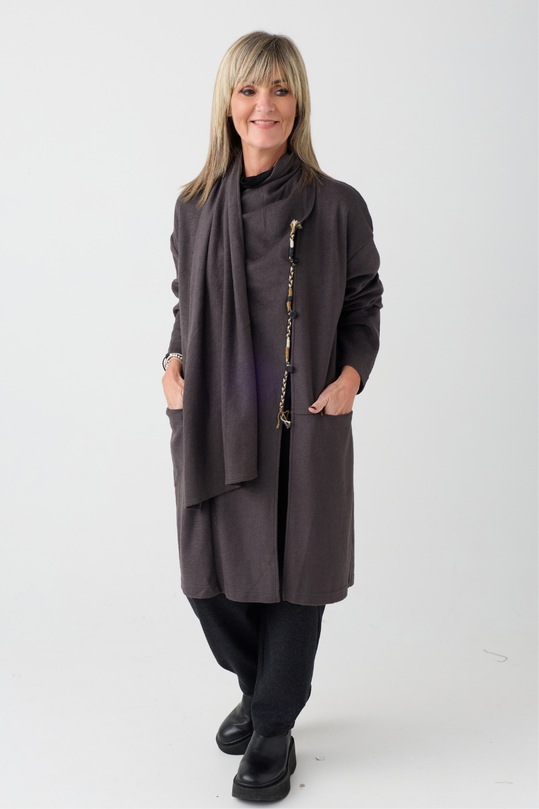 el2 Dark Grey Long Cardigan 5033