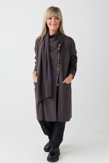el2 Dark Grey Long Cardigan 5033