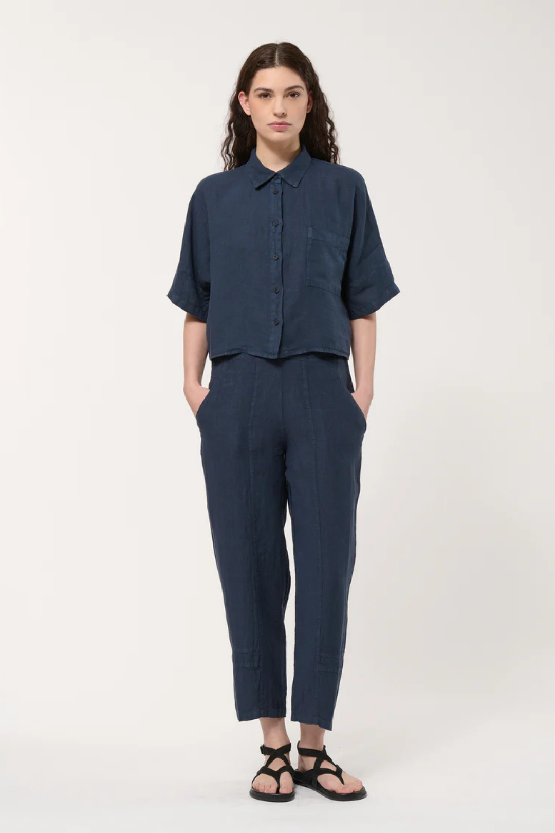 Humility LIVIA Navy Linen Shirt