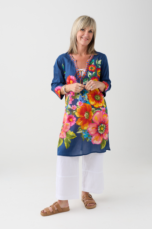 Palme Navy Blue/Floral Printed Tunic