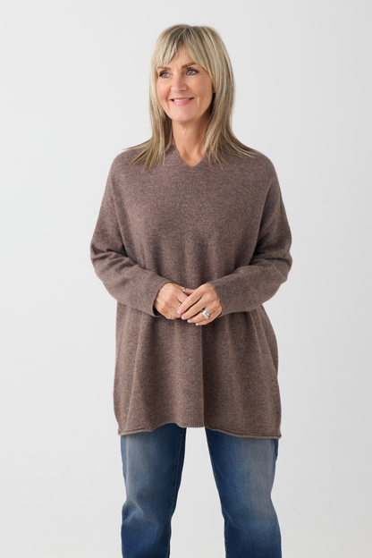 el2 Brown Soft V-Neck Jumper 1109