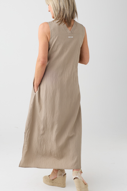 Humility BRITANY Taupe Stripe Sleeveless Dress